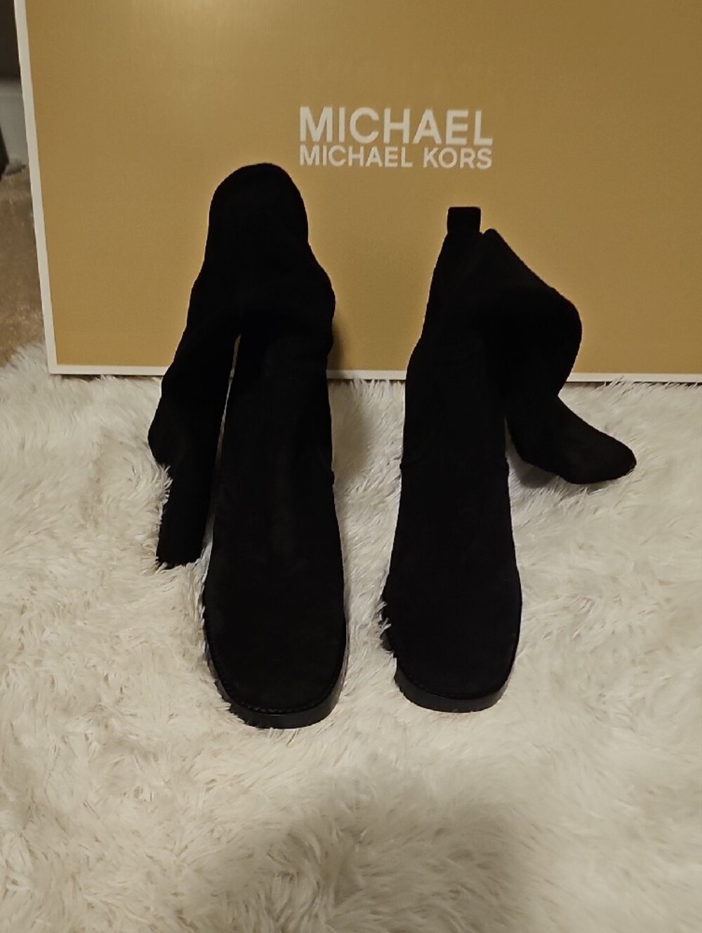 Michael Kors Black Suede Knee-High Block Heel Boots - Picture 5 of 7